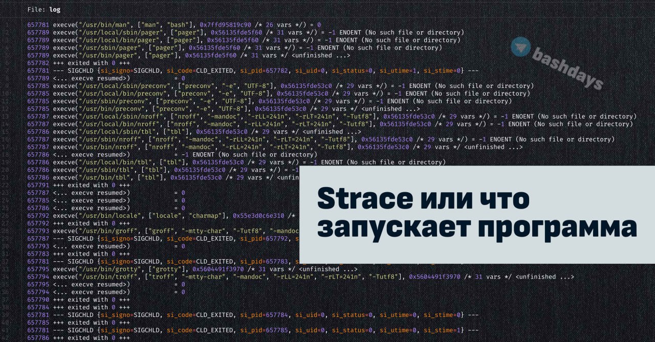 Результат трассировки man через strace